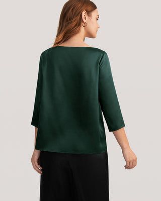 3/4 Sleeve Boat Neck Silk Blouse