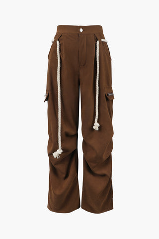 Baggy Rope Tie Straight Leg Cargo Pants