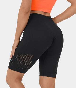 Seamless Flow High Waisted Ruched Cut Out Yoga Biker Shorts 8''