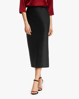 Flattering Side Slit Silk Midi Skirt