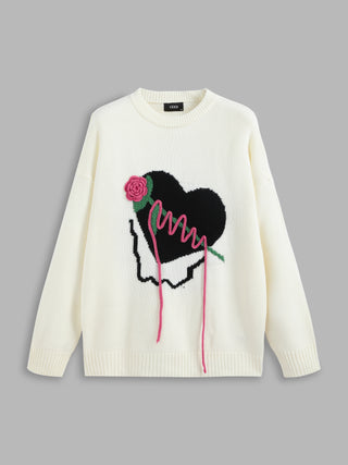 3D Flower Graphic Knitted Sweater Curve & Plus (1XL / White)