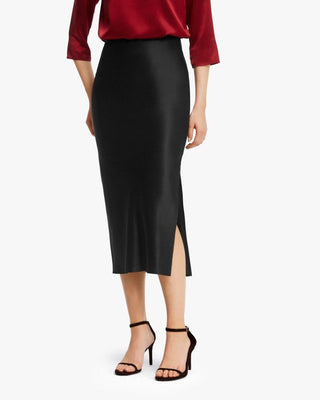 Flattering Side Slit Silk Midi Skirt