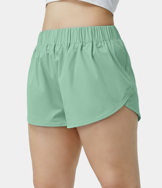 High Waisted Dolphin Hem Run Plus Size Shorts 2.5"