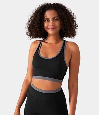 Seamless Flow Medium Support Color Block Racerback Sports Bra