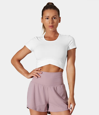 Short Sleeve Crossover Hem Cropped Sports Top