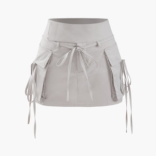 Low Rise Tie Cargo Mini Skirt