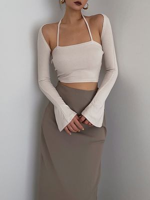 Halter Tie Back Two Piece Shrug Crop Top