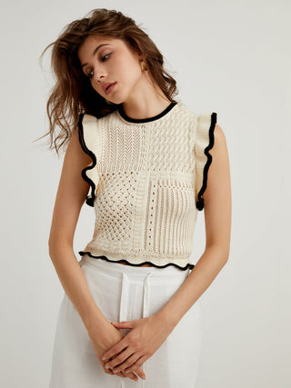 Maze Crochet Eyelet Flounce Tank Top