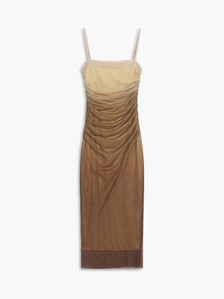 Cappuccino Mesh Zippered Long Dress