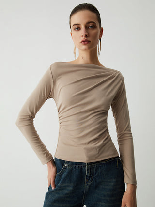 Oatmeal Ruched Long Sleeve Top