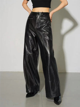 Zippered Faux Leather Straight Leg Mid-waist Pants