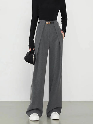 Middle Waist Solid Pocket Straight Leg Pants