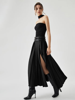 Pleated Split Maxi Skirt