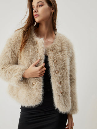 Fuzzy Faux Fur Buttoned Coat