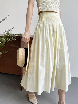 Cotton Creamy Pleated Maxi Skirt