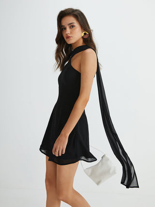 Asymmetrical Cutaway Shoulder Short Dress