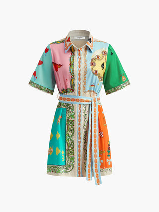 Print Belted Polo Dress