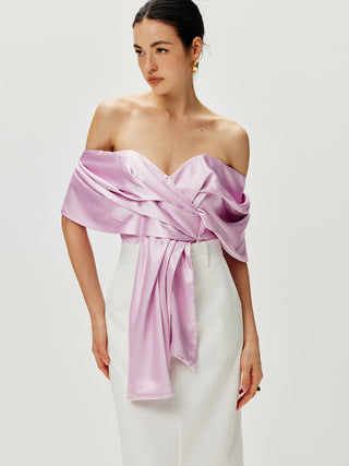 Satin Pleated Off Shoulder Top