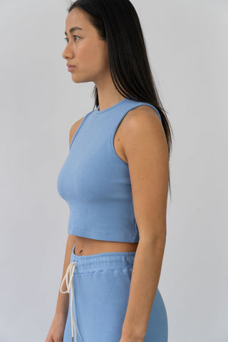 High Neck Ribbed Tank Cornflower