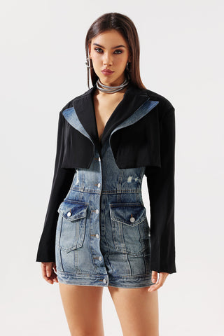 Yannei Patchwork Denim Mini Dress