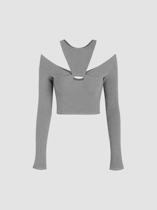 Round Neckline Solid Knitted Twist Long Sleeve Top