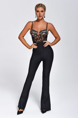 Aaliyah Lace Bandage Jumpsuit (S / Black)