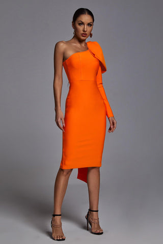 Abbey  One Shoulder Bandage Dress (L / Orange)