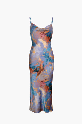 Abstract Print Backless Midi Slip Dress (S / MULTICOLOR)