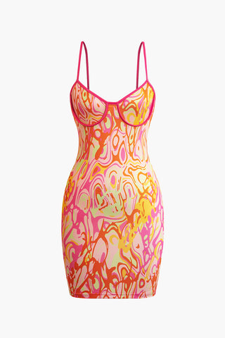 Abstract Print Cami Mini Dress (M / ORANGE)