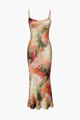 Abstract Print Fitted Midi Slip Dress (XL / YELLOW)