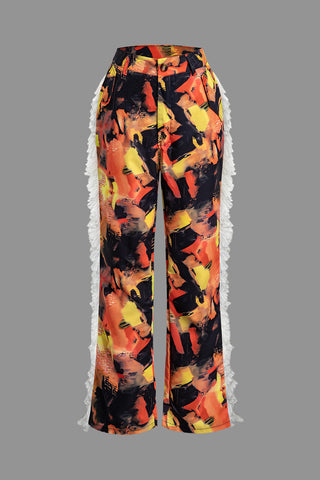 Abstract Print Fringe Pants (XL / MULTICOLOR)