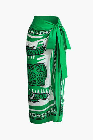 Abstract Print Knot Maxi Skirt (S / GREEN)