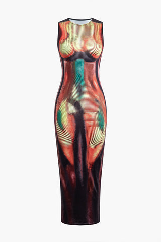 Abstract Print Tank Midi Dress (XL / MULTICOLOR)