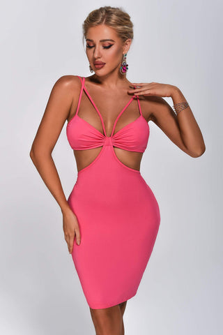 Alana Cutout Midi Bandage Dress (S / Pink)