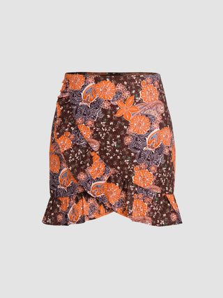 All Over Print Floral Mini Skirt