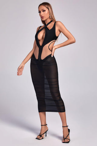 Amalie Cutout Mesh Midi Bandage Dress