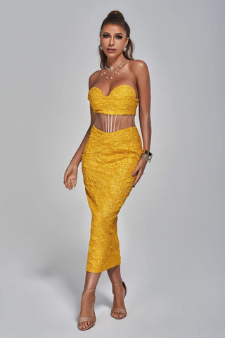 Angie Jacquard Midi Dress (S / Yellow)