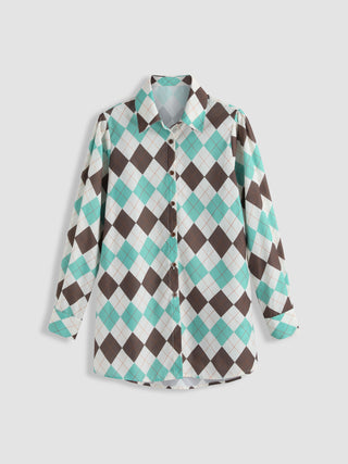 Argyle Print Long Blouse Blouse