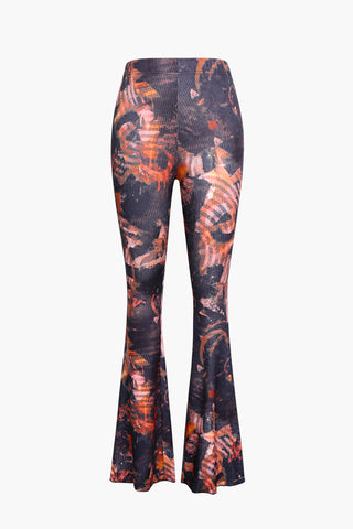 Artistic Printed High Waisted Flare Leg Pants (S / MULTICOLOR)