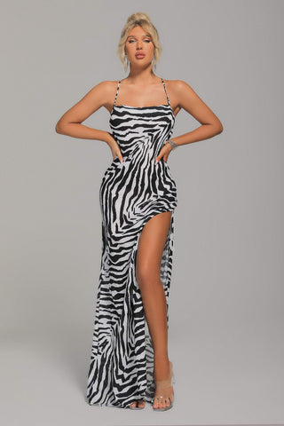 Arya Zebra Backless Maxi Dress