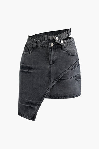 Asymmetric Denim Mini Skirt (S / DARK GRAY)