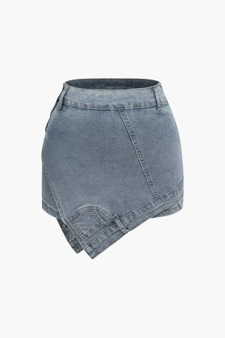 Asymmetric Denim Shorts (M / LIGHT WASH BLUE)