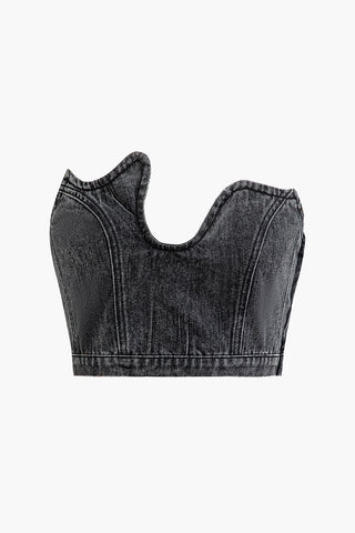 Asymmetric Denim Tube Top (XS / BLACK)