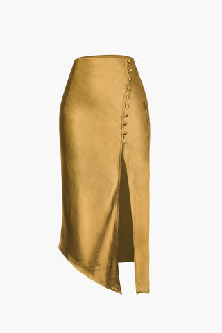 a gold skirt with a side slit