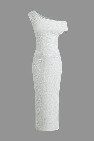 Asymmetric Texture Midi Dress (L / WHITE)