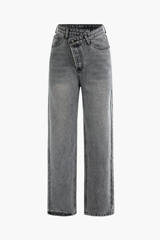 Asymmetric Waist Straight Leg Jeans (M / GRAY)