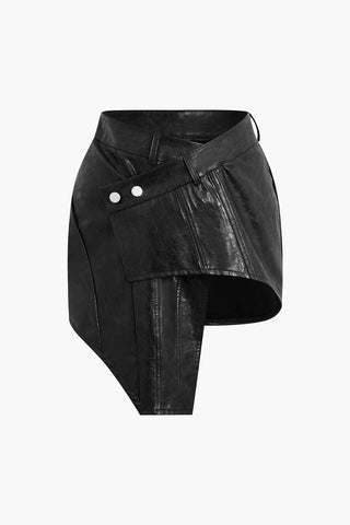 Asymmetrical Faux Leather Mini Skirt (S / BLACK)