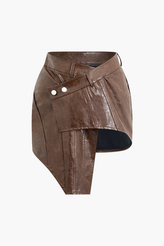 Asymmetrical Faux Leather Mini Skirt (XL / COFFEE)