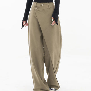 Asymmetrical Layer Button Baggy Wide Leg Pants