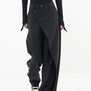 Asymmetrical Layer Button Baggy Wide Leg Pants